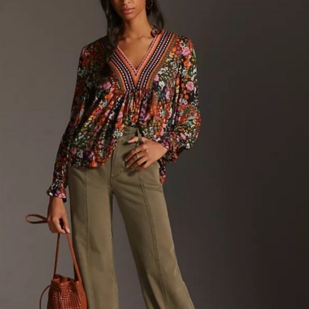 Anthropologie Bl-nk London Stephanie Top X Small Long Sleeve Shirt Blouse